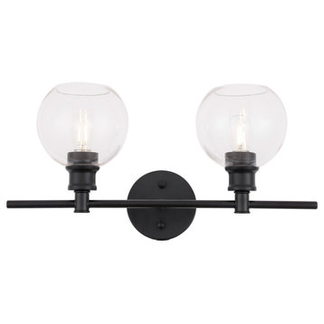Collier 2-Light Wall Sconce, Black And Clear Glass