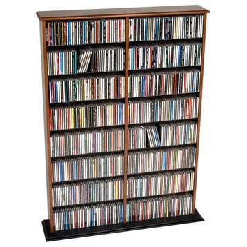 Pemberly Row 51" Double CD DVD Wall Media Storage Rack in Cherry and Black