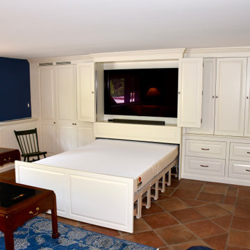Custom Built in Wall Unit featuring Hidden Zoom Bed, tv and bookcases.