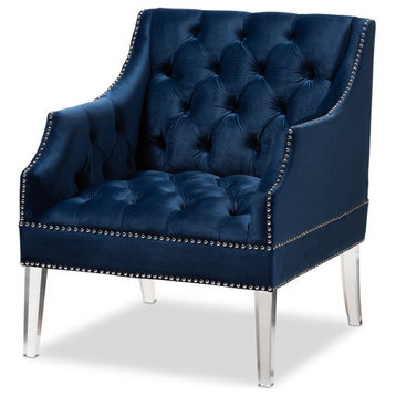 Bowery Hill Velvet Fabric Accent Chair in Navy Blue