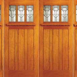 Mission Style, Mahogany Prehung Double Door and Two Sidelites - Front Doors