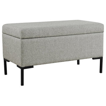 HomePop 17.5" Medium Modern Woven Fabric Storage Bench with Metal Legs in Gray