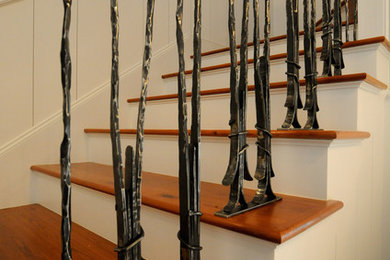 Mid-sized arts and crafts wooden straight staircase photo in Charleston with painted risers