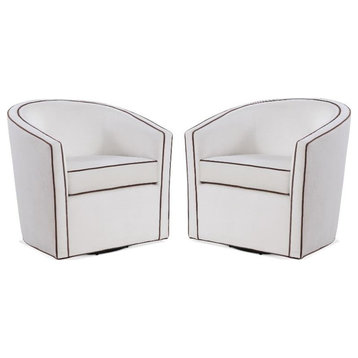 Home Square Velvet Barrel Swivel Chair in Cream and Brown - Set of 2