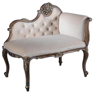 Settee La Rochelle French Lace Carved Rococo Antiqued Gold Wood Beige