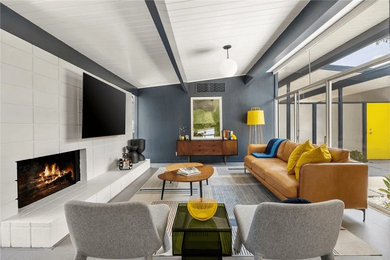 Mid-century modern living room photo in Orange County