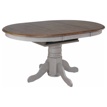 Round Or Oval Extendable Dining Table, Distressed Gray/Brown Wood