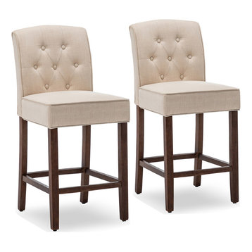 BELLEZE 40" Upholstered Barstool Counter Height Dining Chair Set of 2, Nature