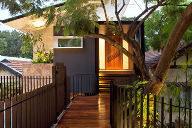 Design ideas for a mid-sized contemporary front door in Sydney with a single front door and a medium wood front door.