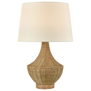 Rafiq Outdoor Table Lamp, Natural Rattan With Off-White Nylon Shade