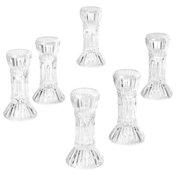 Set of 6 Ribbed Glass Candlestick Holders, Small