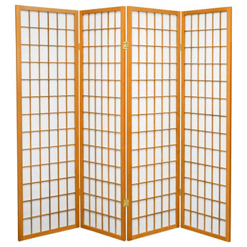5' Tall Window Pane Shoji Screen, Honey, 4 Panels