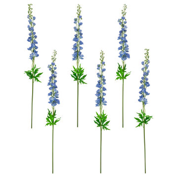 Set of 6 Blue Delphinium Artificial Floral Stems  40"