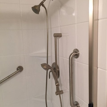 Brushed nickel shower hardware