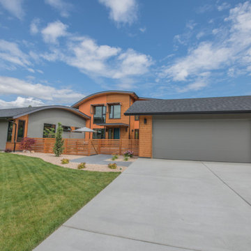 Custom solar shade eyebrows over exterior windows