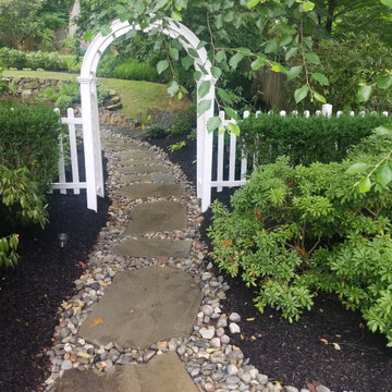 Planting, pathway and drainage