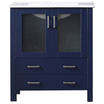 Lexora Home Volez 30" Single Vanity with Integrated Sink in Navy Blue