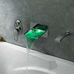 Contemporary LED Waterfall Tub Faucet with Pull-out Hand Shower - T8014 - Bathtub Faucets