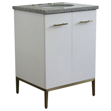 25" Single Sink Vanity, White Finish With Gray Granite And Oval Sink