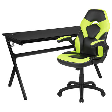 Gaming Desk and Green/Black Racing Chair Set