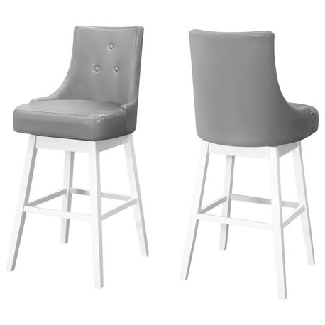 Bar Stool, Set Of 2, Swivel, Bar Height, Wood, Pu Leather Look, Grey, White