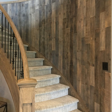 Distressed Wood Planks - Curved Staircase and Feature Wall - Brown-Ish