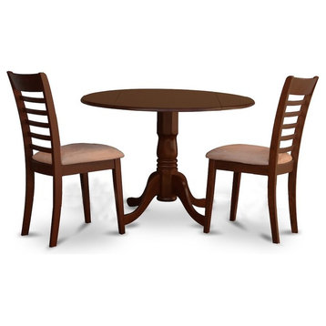 3-Piece Small Kitchen Table, Chairs Set, Round Table, 2 Dining Chairs, Mahogany