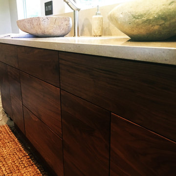 Custom Modern Walnut Wood Bathroom Vanity