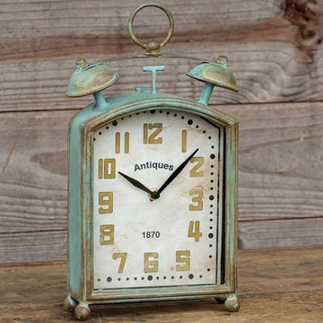 Metal Patina Table Top Clock
