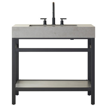 Lleida Single Vanity, Metal With Sintered Stone Top, 36", Without Mirror