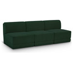 Meridian Furniture - Ollie Black Boucle Fabric Straight Modular Sofa, Green, 3-Piece: 3 Armless Chair - Meet the epitome of style and functionality with this Ollie boucle fabric living room sofa, part of the Ollie modular collection. A contemporary marvel, this sofa features chic and inviting rich green boucle fabric upholstery, giving it a sumptuous texture that oozes elegance and luxury. Curved corners add to the visual look of the sofa while maximizing seating comfort while lounging, reading, or entertaining. Pair it with other items in the Ollie collection easily, thanks to an attachment latch underneath.