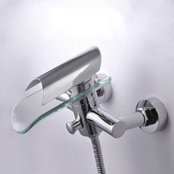 Contemporary Single Handle Wall-Mount Waterfall Glass Shower Faucet T0814W - Bathtub Faucets