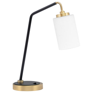 1-Light Desk Lamp, Matte Black/New Age Brass Finish, 4" White Muslin Glass