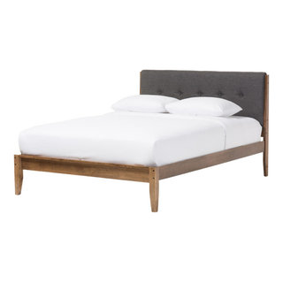 Leyton Mid Century Modern Gray Fabric Upholstered Platform Bed