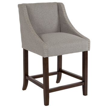 24" Light Gray Counter Stool With Nailhead Trimmed Side Panels