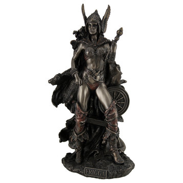 Frigga Norse Goddess of Love Marriage and Destiny Standing Near Spindle Statue