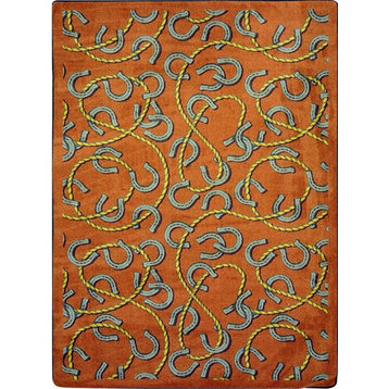 Joy Carpets Kaleidoscope, Whimsical Area Rug, Rodeo, 3'10"X5'4", Rust