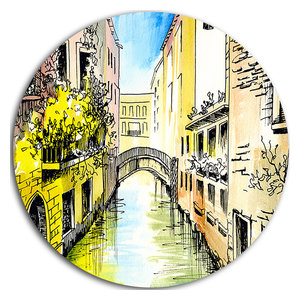 Venice Canal Meeting Bridge Cityscape Throw Pillow Contemporary Decorative Pillows By Design Art Usa