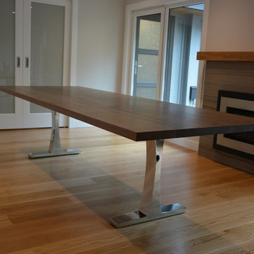 Chrome base Walnut Dining Table
