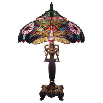 CHLOE Zygo Tiffany-style 2 Light Dragonfly Table Lamp 19" Shade