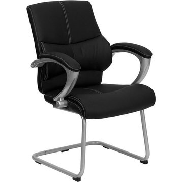 Black Leather Side Chair H-9637L-3-Side-Gg