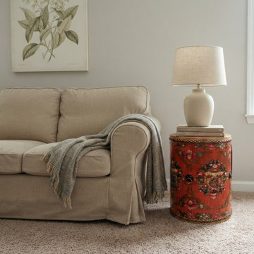 Distressed Orange Tibetan Style Jewel Tower Graphic Round Drum Table ws5000