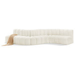 Meridian Furniture - Arc Velvet Upholstered 6-Pc. S-Shaped Modular Sectional, Cream - Give your living room or den the perfect blend of style and versatility with this Arc velvet fabric curved modular Sectional. Part of the Arc modular furniture collection, this Sectional comes upholstered in rich cream velvet fabric and features deep channel tufting that adds a touch of luxury while enhancing comfort and support. A seamless combination of form and function, this chair can be used with other Arc pieces to create a myriad of configurations in your well-curated room.