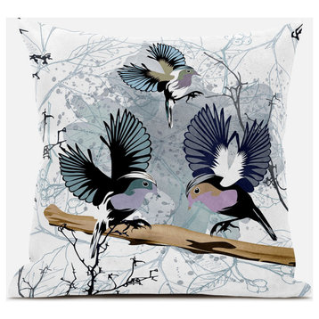 16x16 White Gray Black Bird Blown Seam Broadcloth Animal Print Throw Pillow