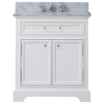 Water Creation - Derby White Bathroom Vanity, Pure White, 30" Wide, No Mirror, One Faucet - Add a touch of sophistication to your bathroom with the Derby Single Vanity which includes a beautiful faucet. Featuring an undermount oval-shaped ceramic sink and solid brass hardware, no detail was overlooked in the making of this piece. With a Carrara white marble countertop and multiple drawers and cupboards, this vanity offers ample storage while being stylish. This charming white-colored bathroom vanity combines innovative craftsmanship with a timeless design and is unmistakably sophisticated. Water Creation creates luxurious pieces that are classically inspired and detail-oriented.