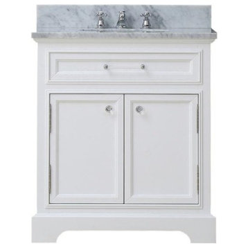 Derby White Bathroom Vanity, Pure White, 30" Wide, No Mirror, One Faucet