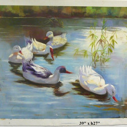 Student Oil Paint Canvas Art Ducks Wall Decor - Paintings