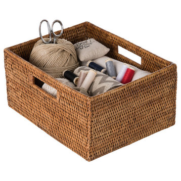 La Jolla Rattan Shelf Basket With Handles, Medium, Honey Brown