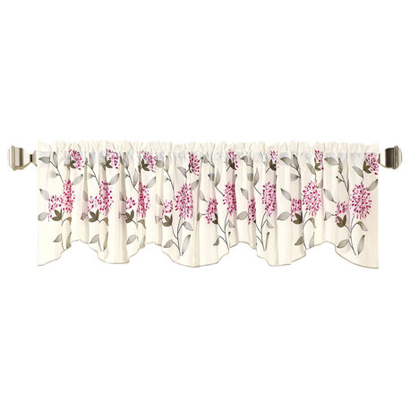 Sun Flower Embroidery Window Curtain Valance, Burgundy, 19" X 60"