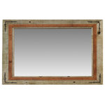 My Barnwood Frames - Hobble Creek Style Barnwood With Alder Overlay And Barbed Wire, 24"x30" - Hobble Creek Mirrors can be tricky to find, but you've come to the right place. We handcraft several styles and dozens of custom sizes of western mirrors. For this one, we've taken our popular Hobble Creek Western Frame, which features an alder overlay on top of natural barnwood, and turned it into a molding for a great-looking cowboy-style mirror. A one-inch alder overlay strip is complemented by barbed wire corner embellishments. This mirror is the perfect way to add more light to your Western home.